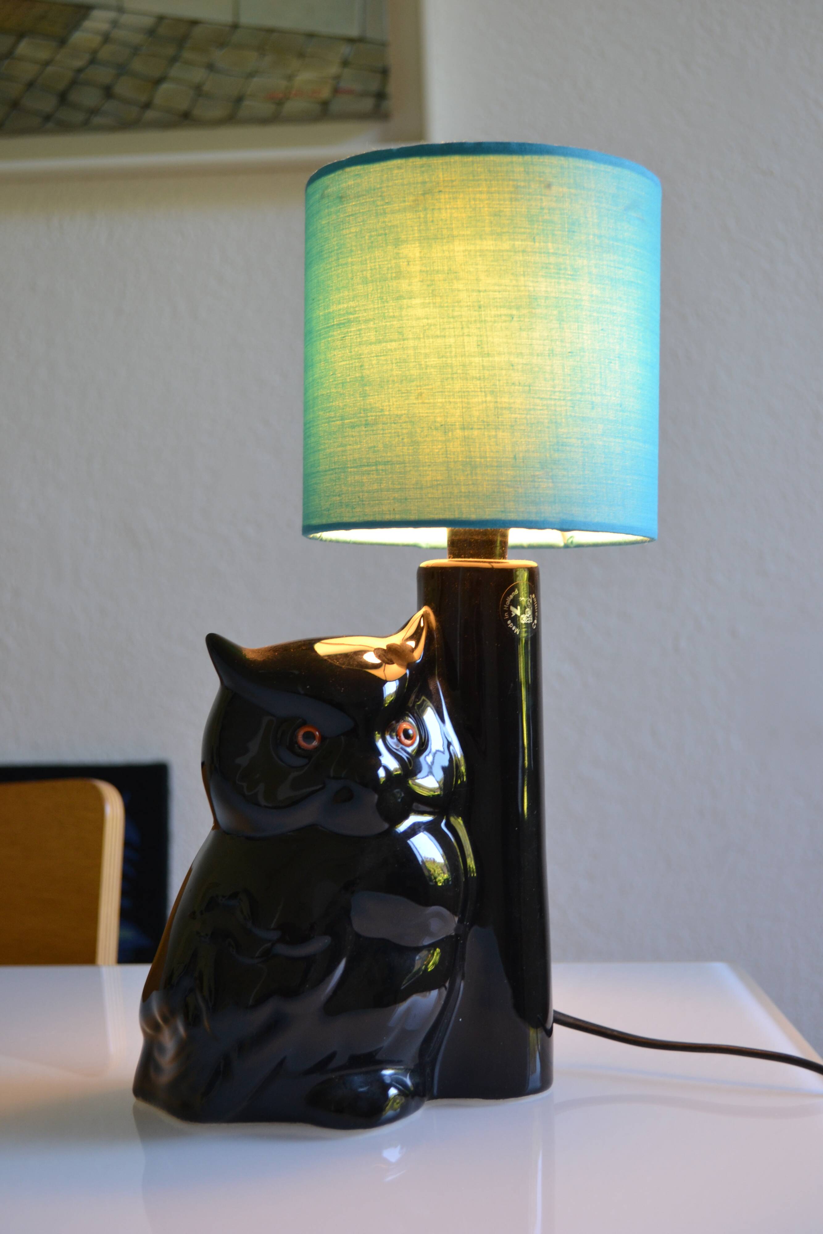 Vintage owl lamp 1980 ceramic holland