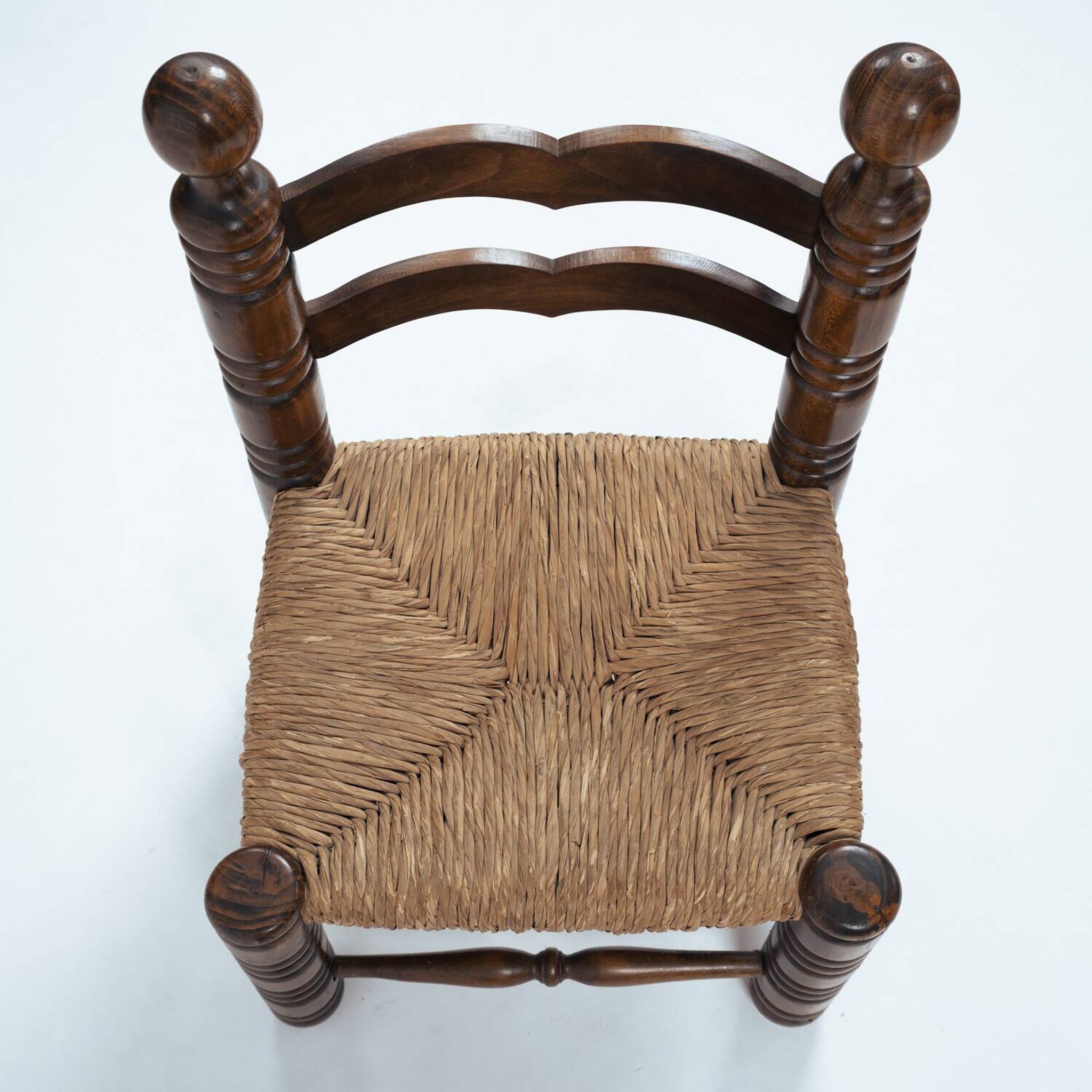 Wooden low chair with rush seat,1950s, in the style of Charles Dudouyt