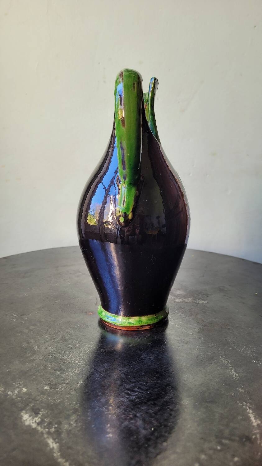 Vintage ceramic vase, terracotta, ethnic chimera, naive art.