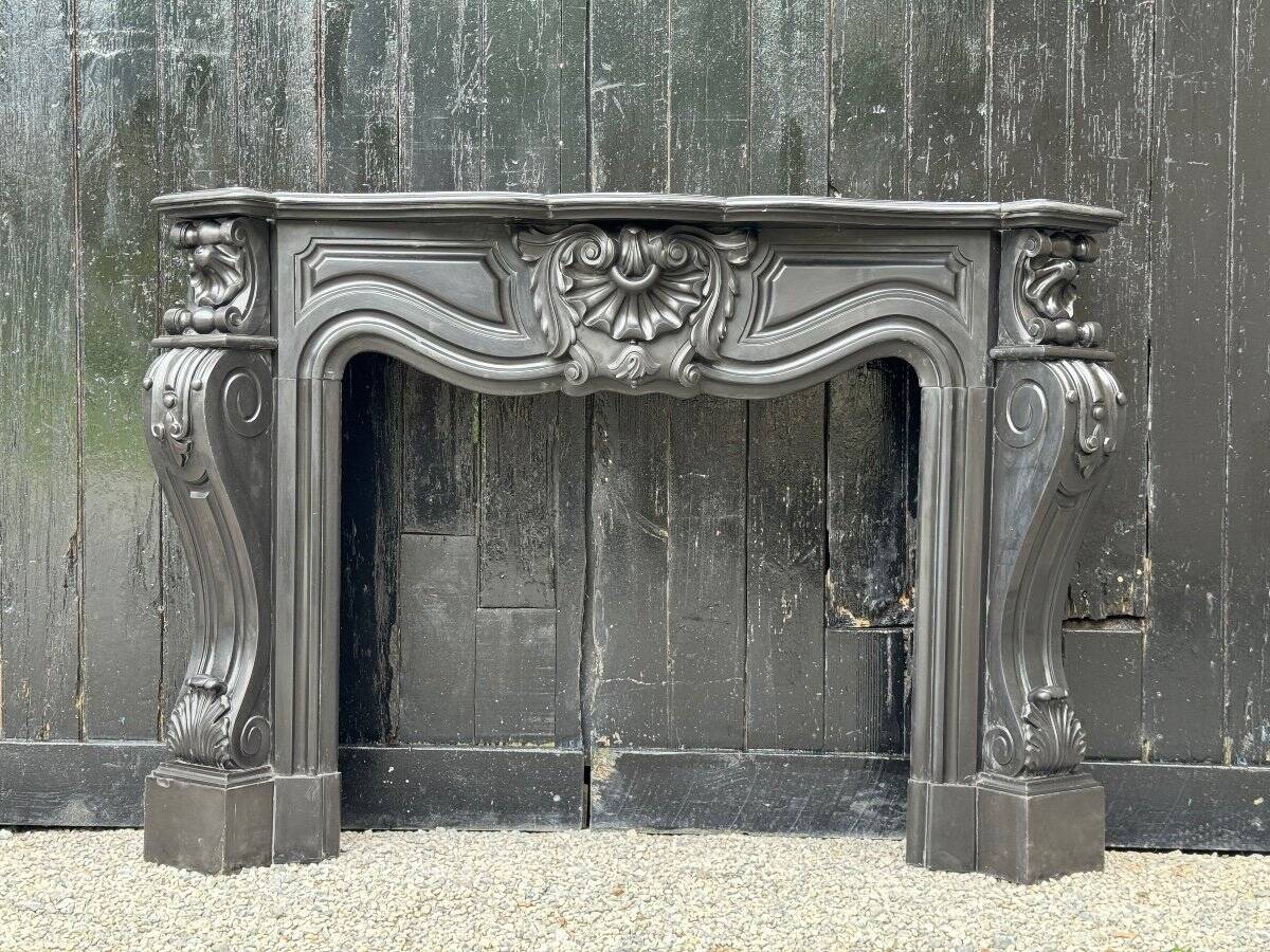 Napoleon III Fireplace In Black Belgian Or Black Mazy Marble, Circa 1880