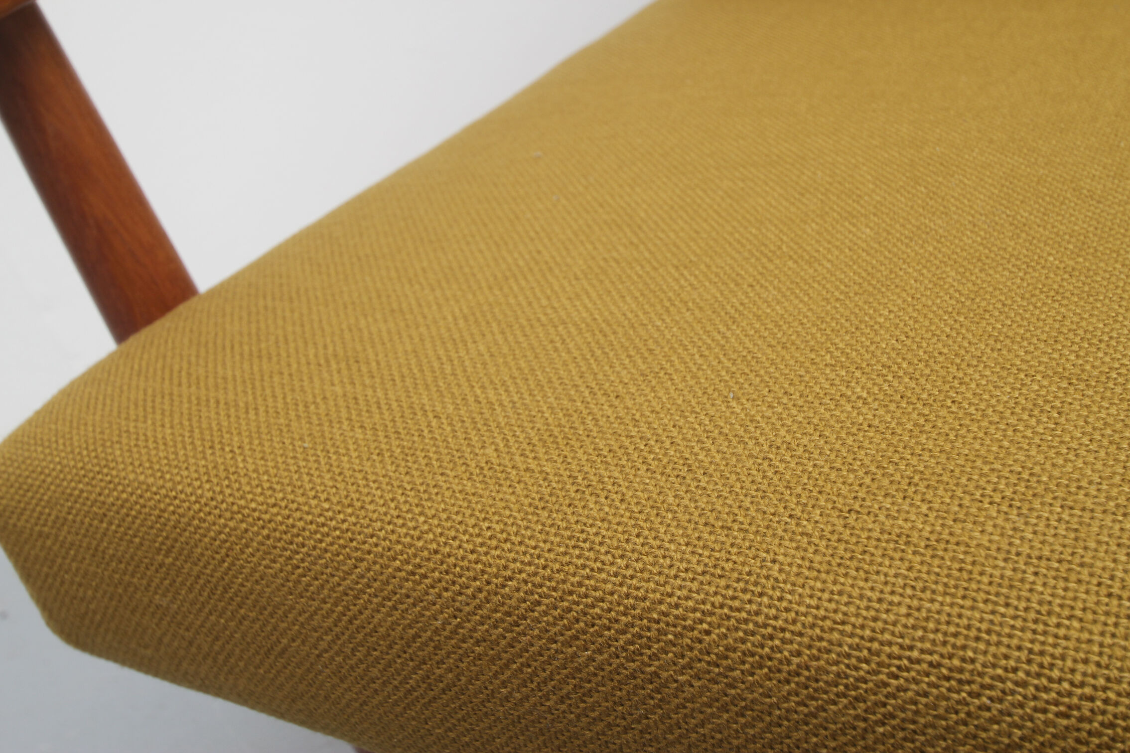 1960s armchair in teak, fabric mustard yellow
