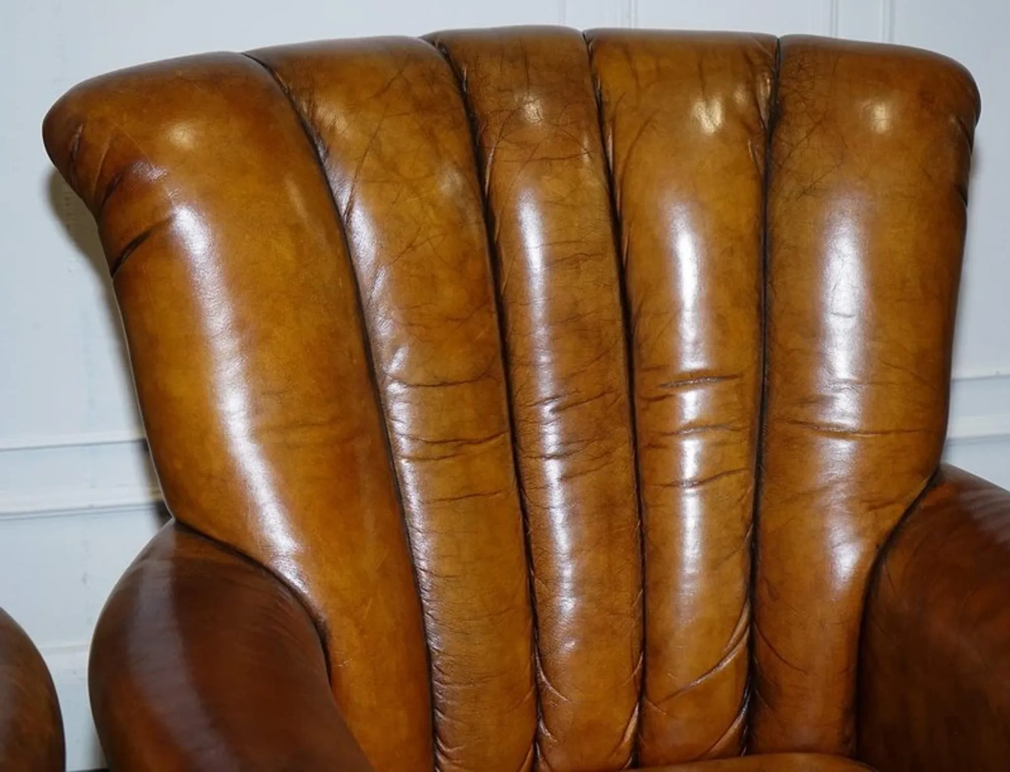 Vintage Art Deco Style Leather Chairs Hand-Dyed, Set of 2