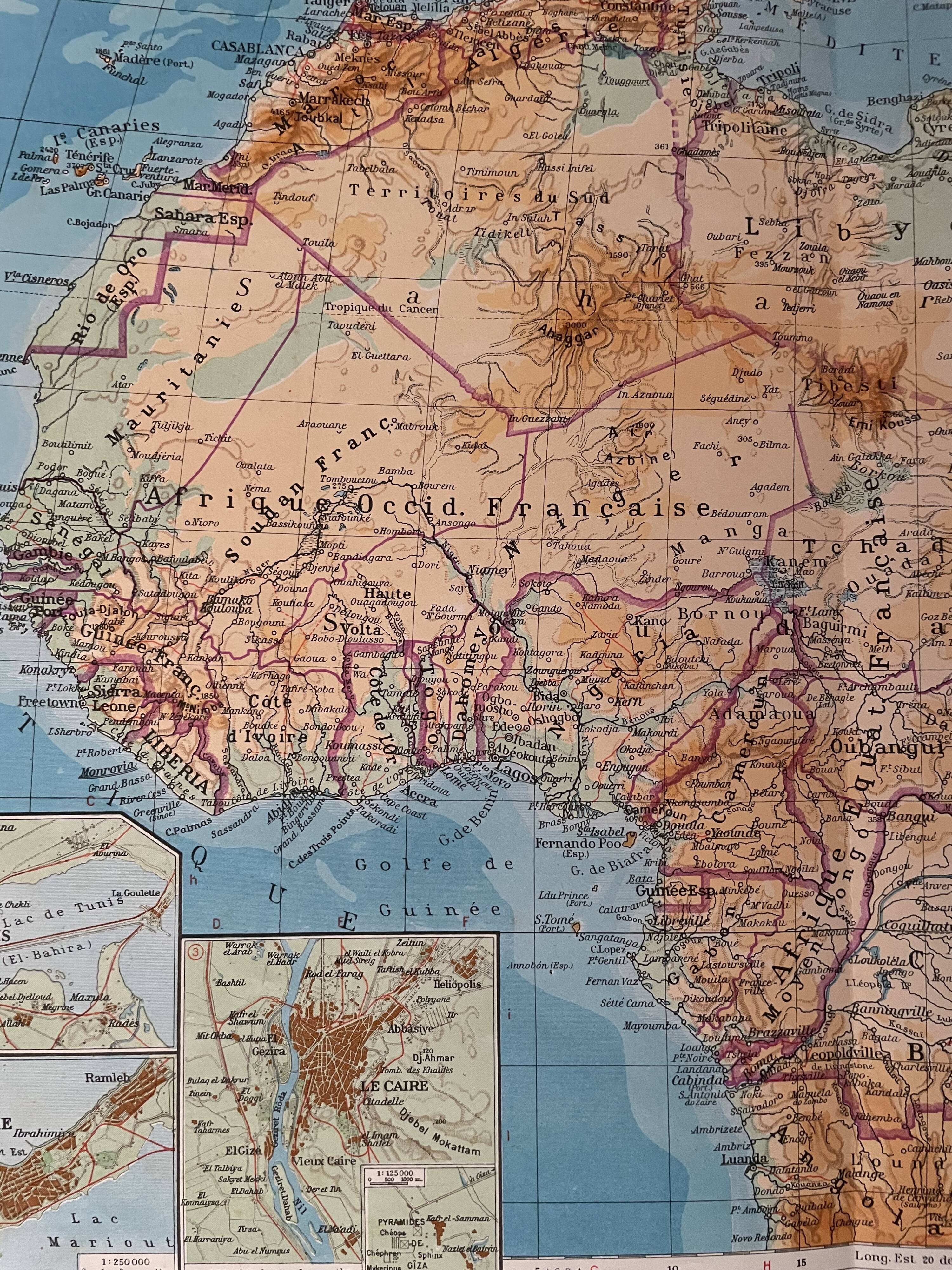 Old map of North and Central Africa from 1945