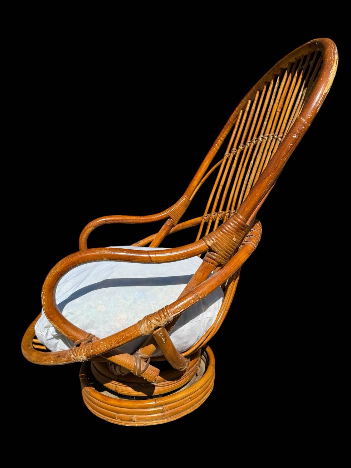 70s rattan and bamboo swivel chair