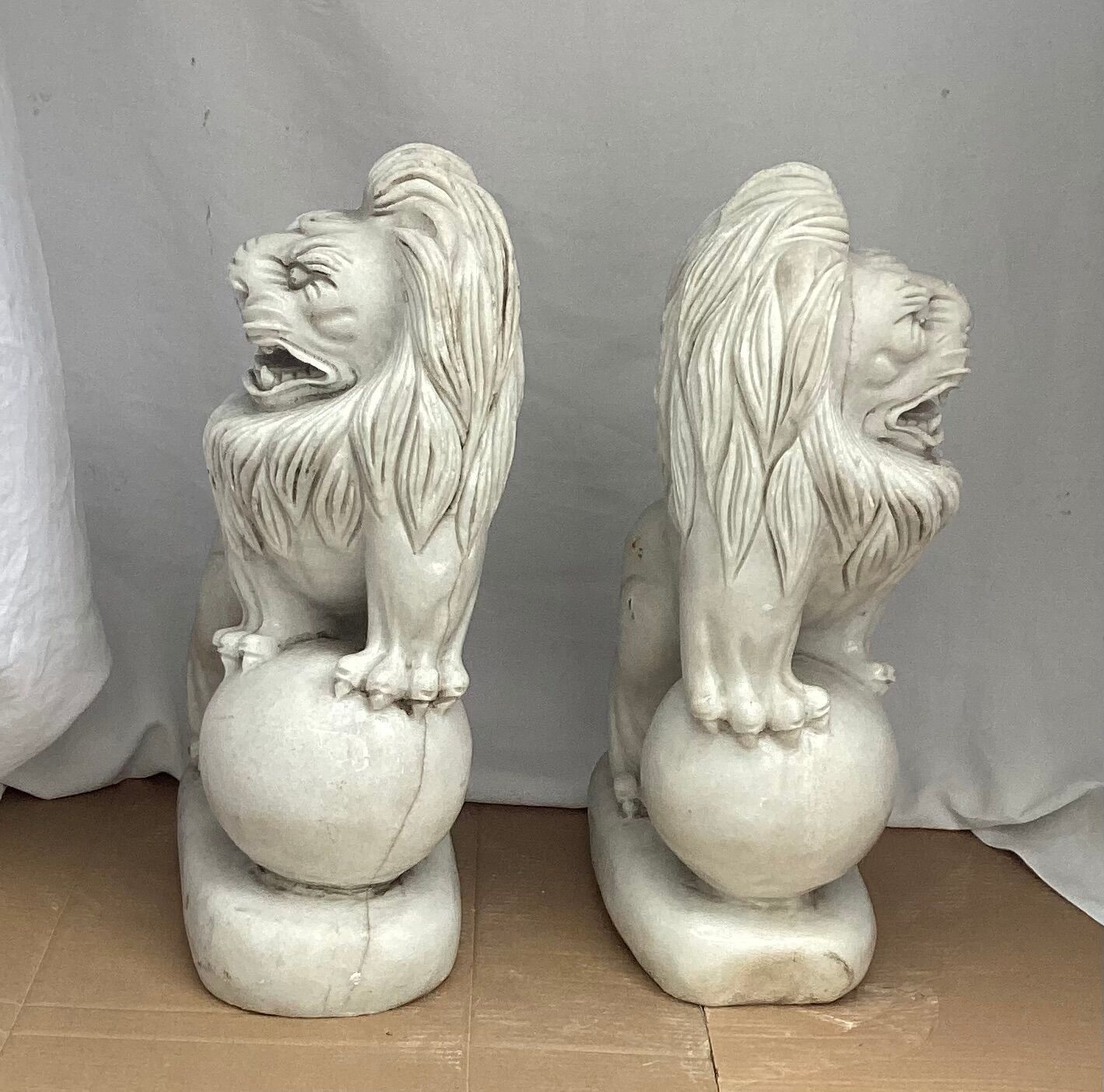 Pair of white marble lions