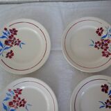 5 assiettes  anciennes faience Badonviller  décor fleurs bleu-rouge