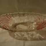 Oval bowl in crystal and frosted glass, pink and frosted.
