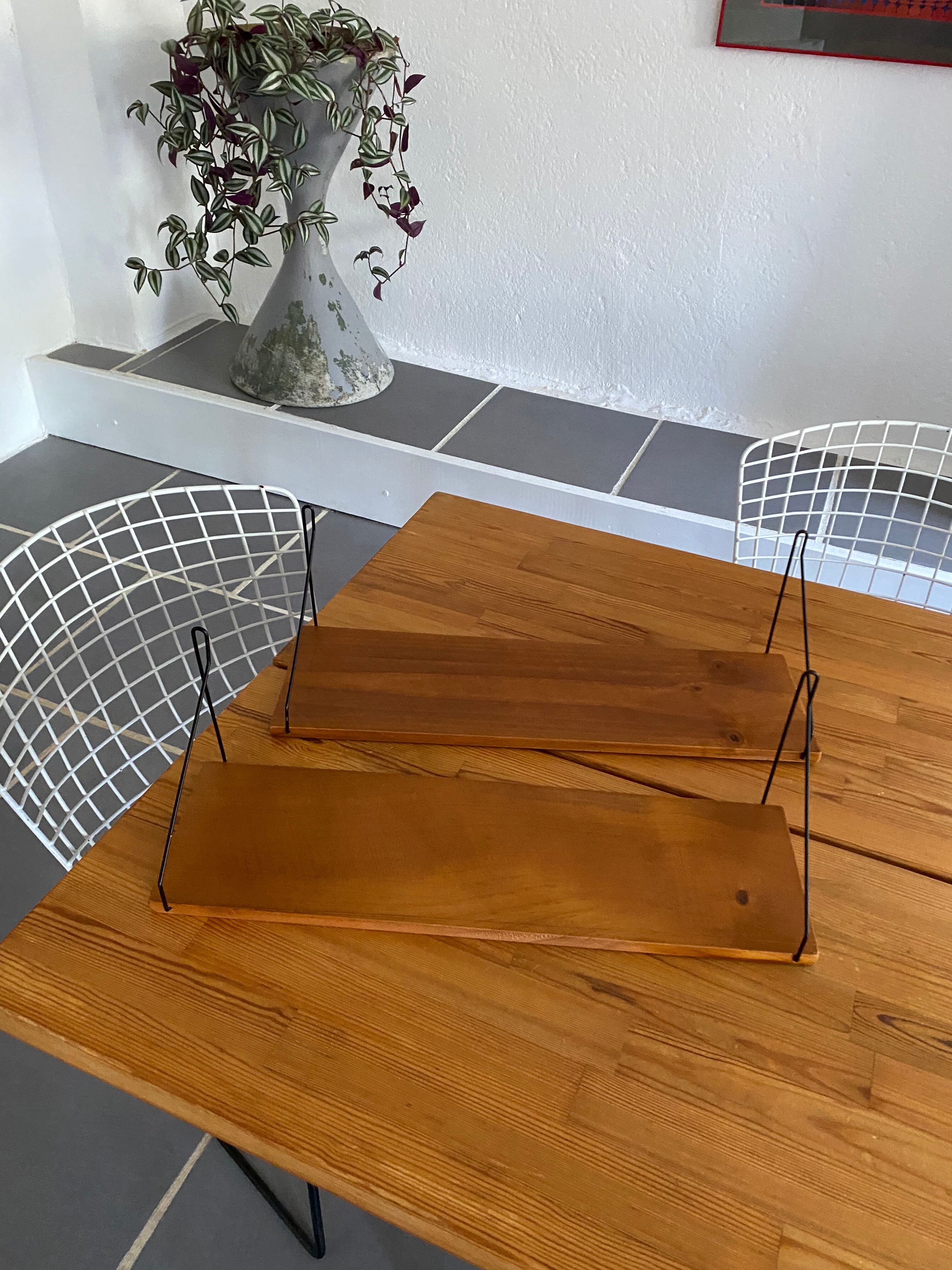 Pair shelves string wood vintage midcentury