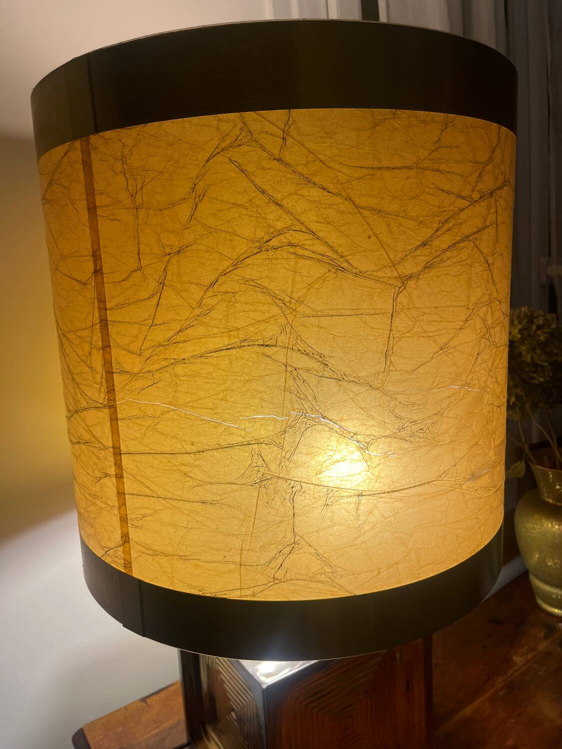 Lampe dorée ceramique des années 70