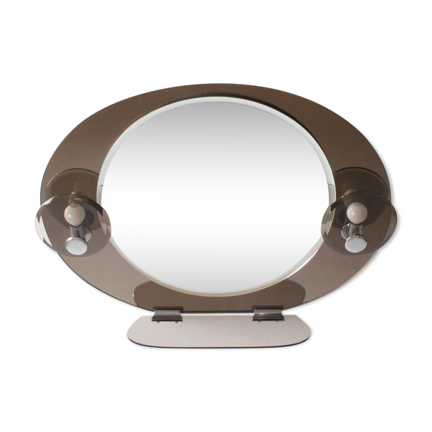 Space age smoked glass illuminated mirror, Italy 1970