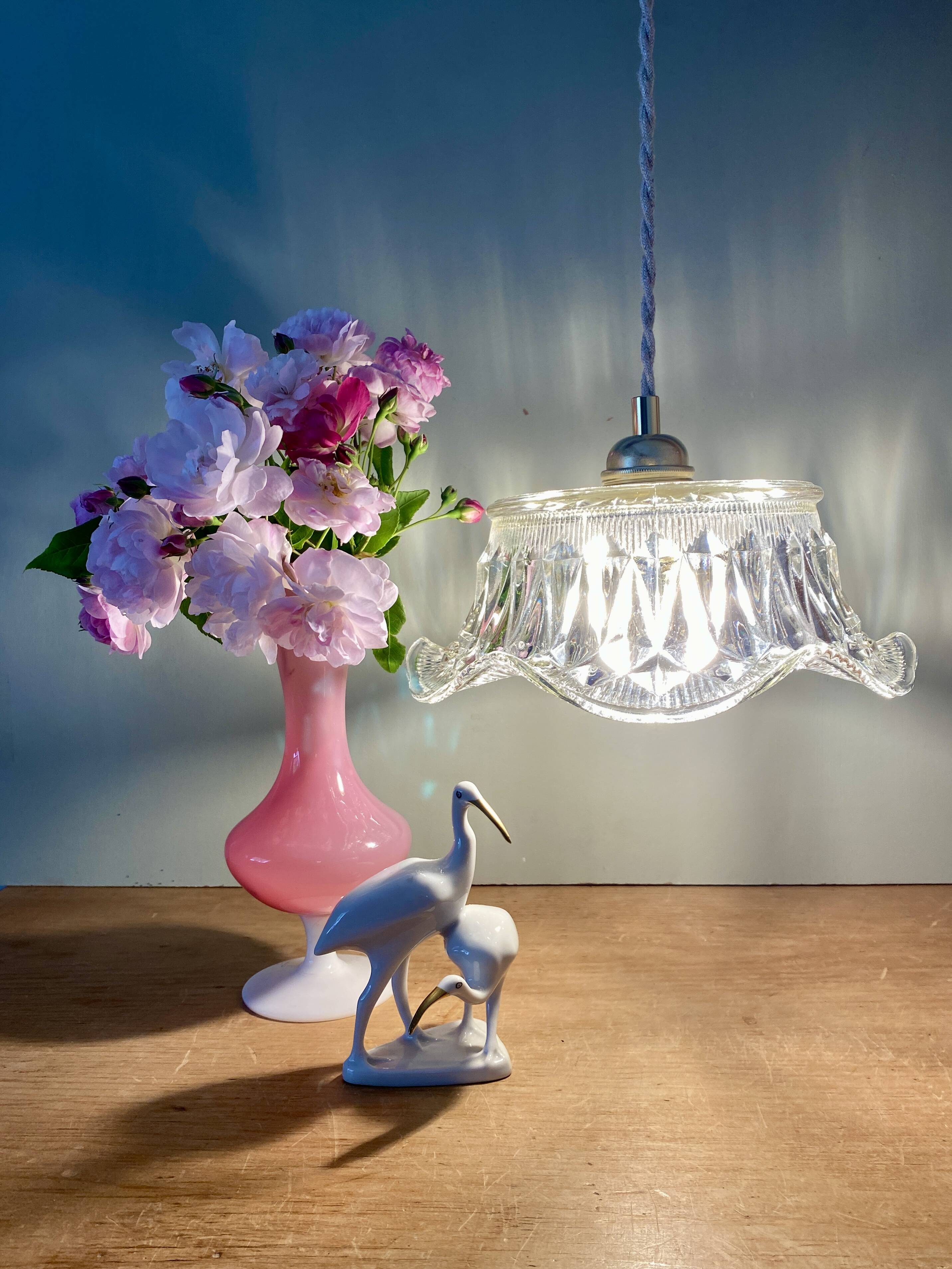 Vintage molded glass lampshade pendant light - tableware collection -