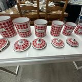 red and white checkerboard enameled tin spice pots BB