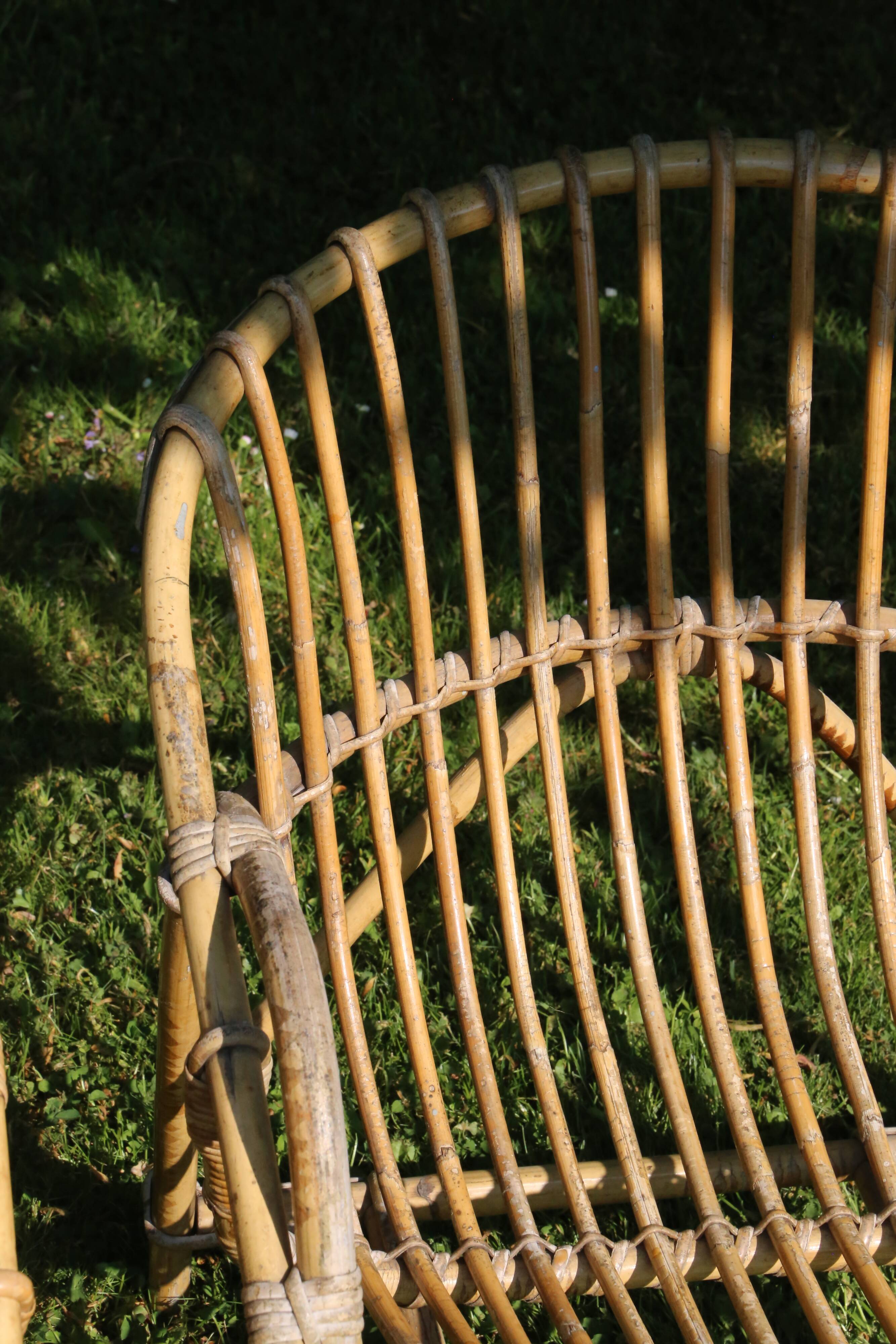 Pair of rattan basket armchairs, 60s