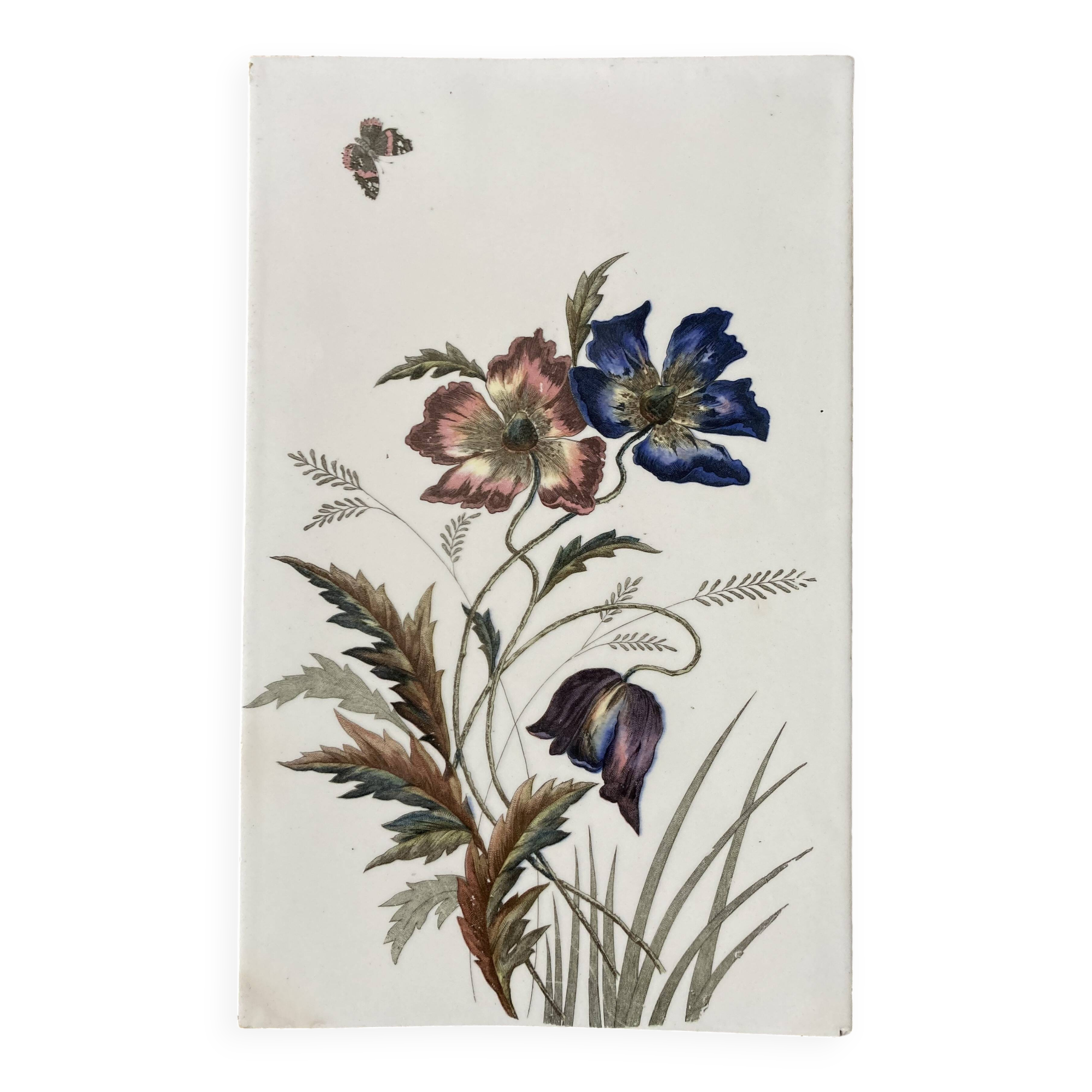 Large Art Nouveau Floral Faience Tile 24 x 38cm