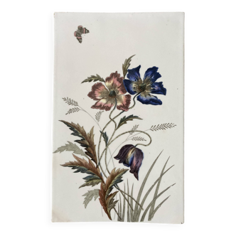 Large Art Nouveau Floral Faience Tile 24 x 38cm