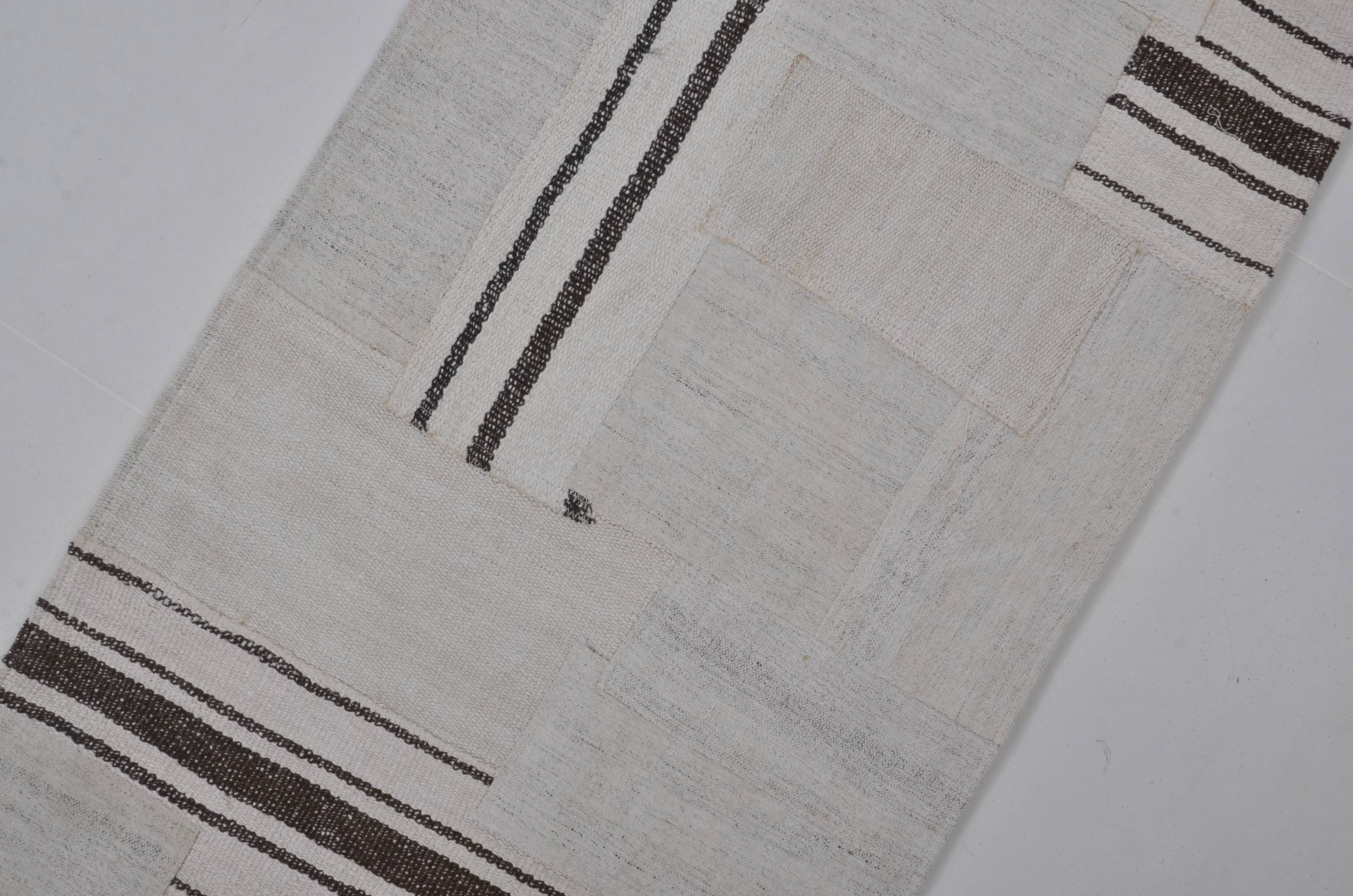 Decorative White And Black Hemp Kilim Rug sku 3803