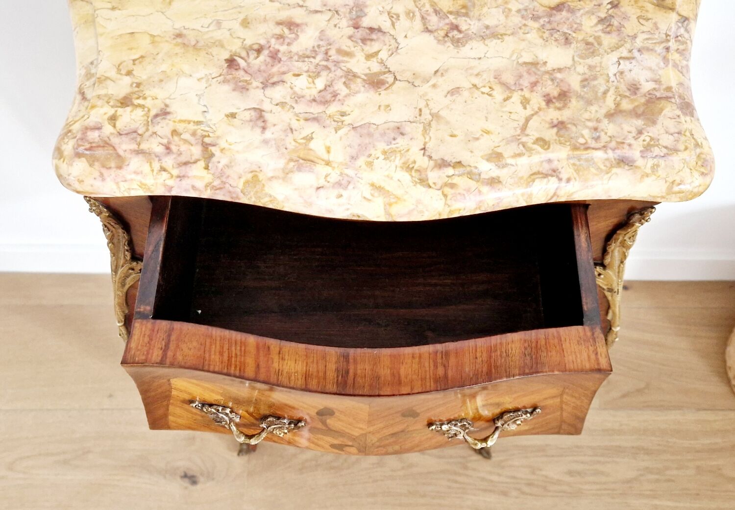 Chest of drawers marquetry Louis XVI style signed Marquant