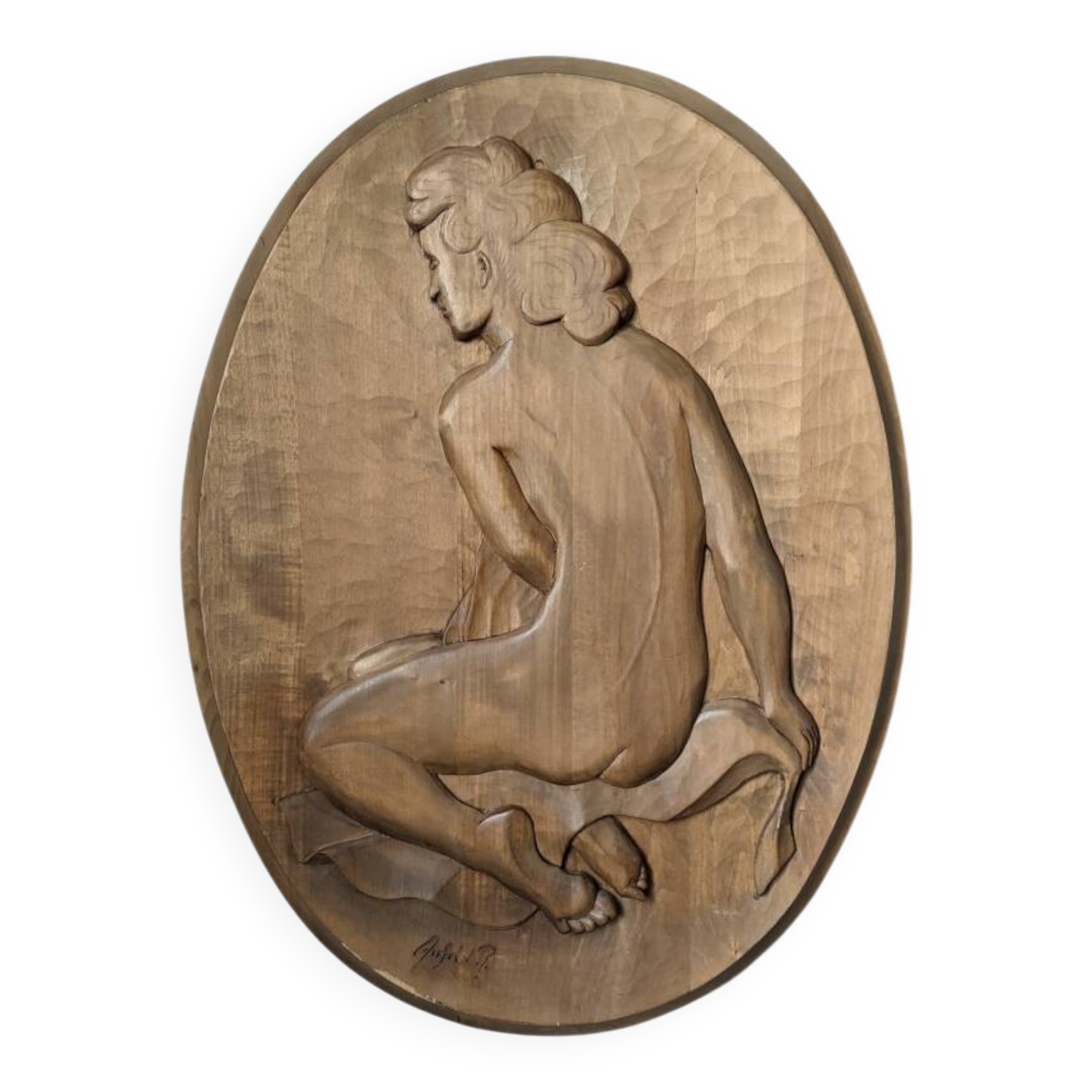 Bas-relief antique oval painting wall sculpture female nude