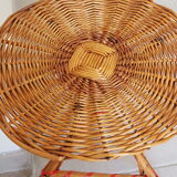 Bolster / pedestal table in tripod rattan 1960s-1970s