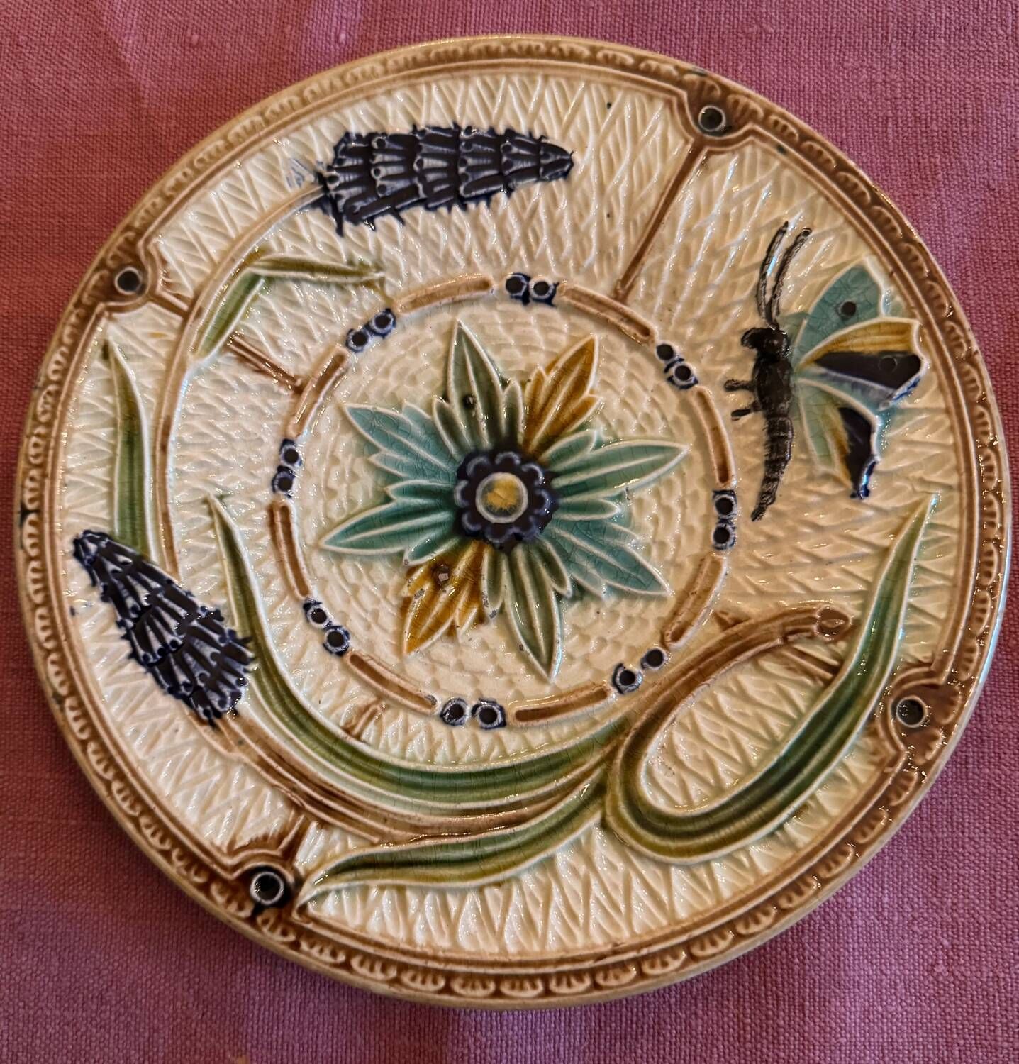 Set of 10 late 19th century dessert plates in barbotine, Wasmuel