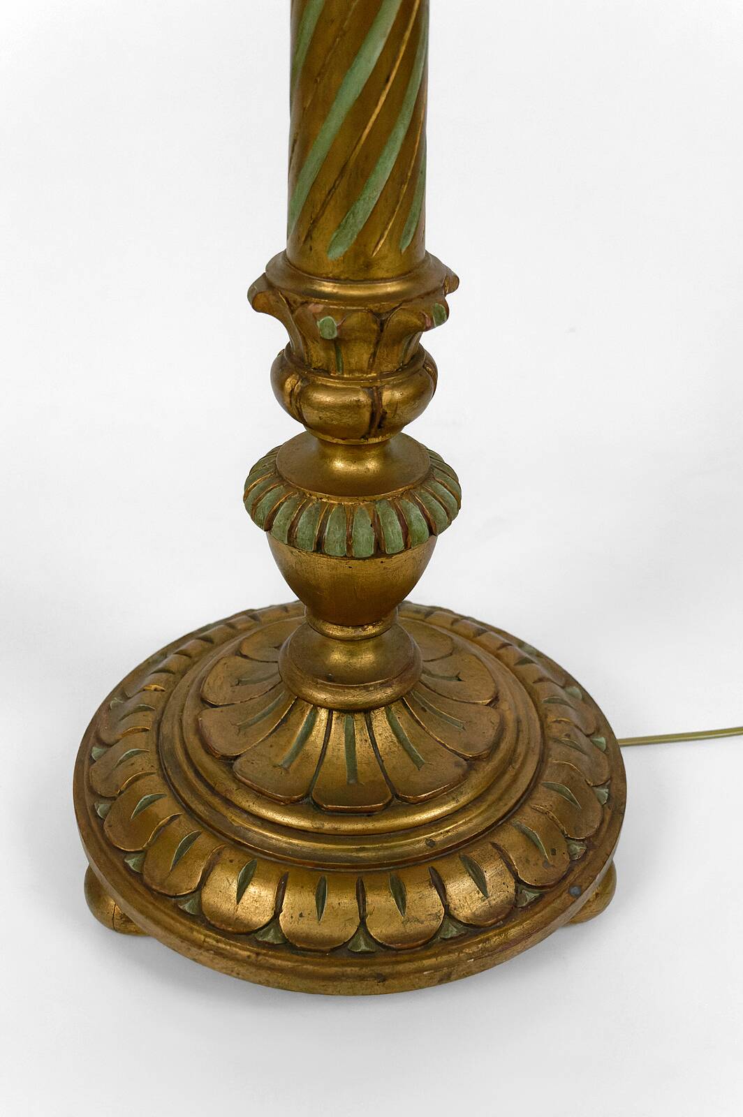 Floor lamp in gilded carved wood and pearly glass lampshade, Art Deco, France, Circa 1920