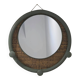 Round decorative mirror in sage green and rattan – Chic country style