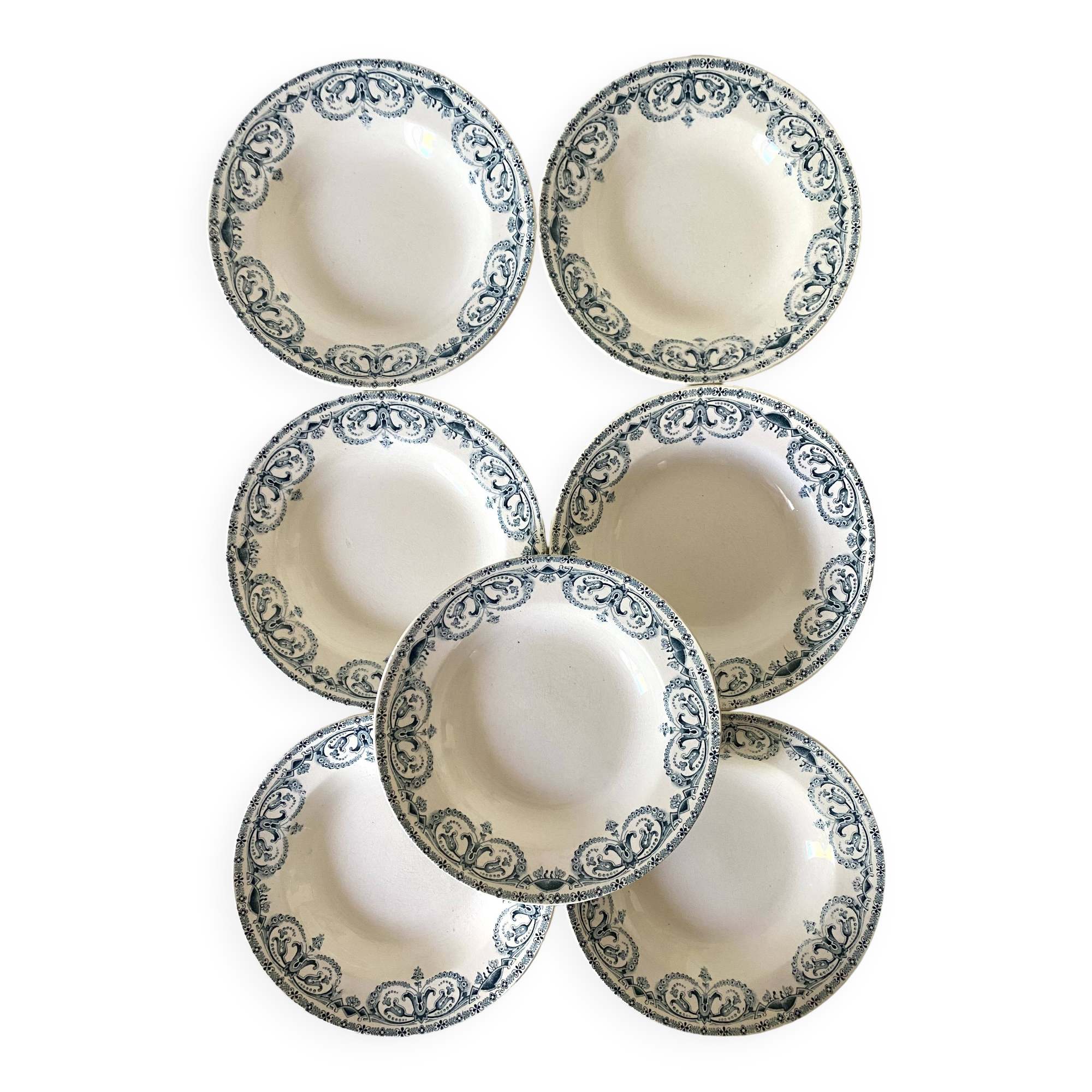 Antique Terre de Fer deep plates, early 20th century