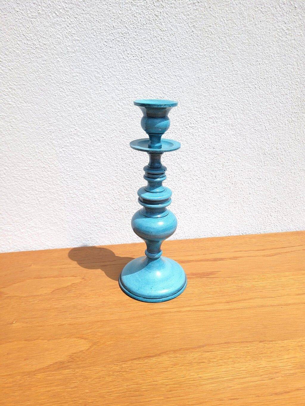 Turquoise blue metal baluster candle holder