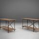 Industrial Side Table with Metal Frame and Wooden Top and Removable Platfor