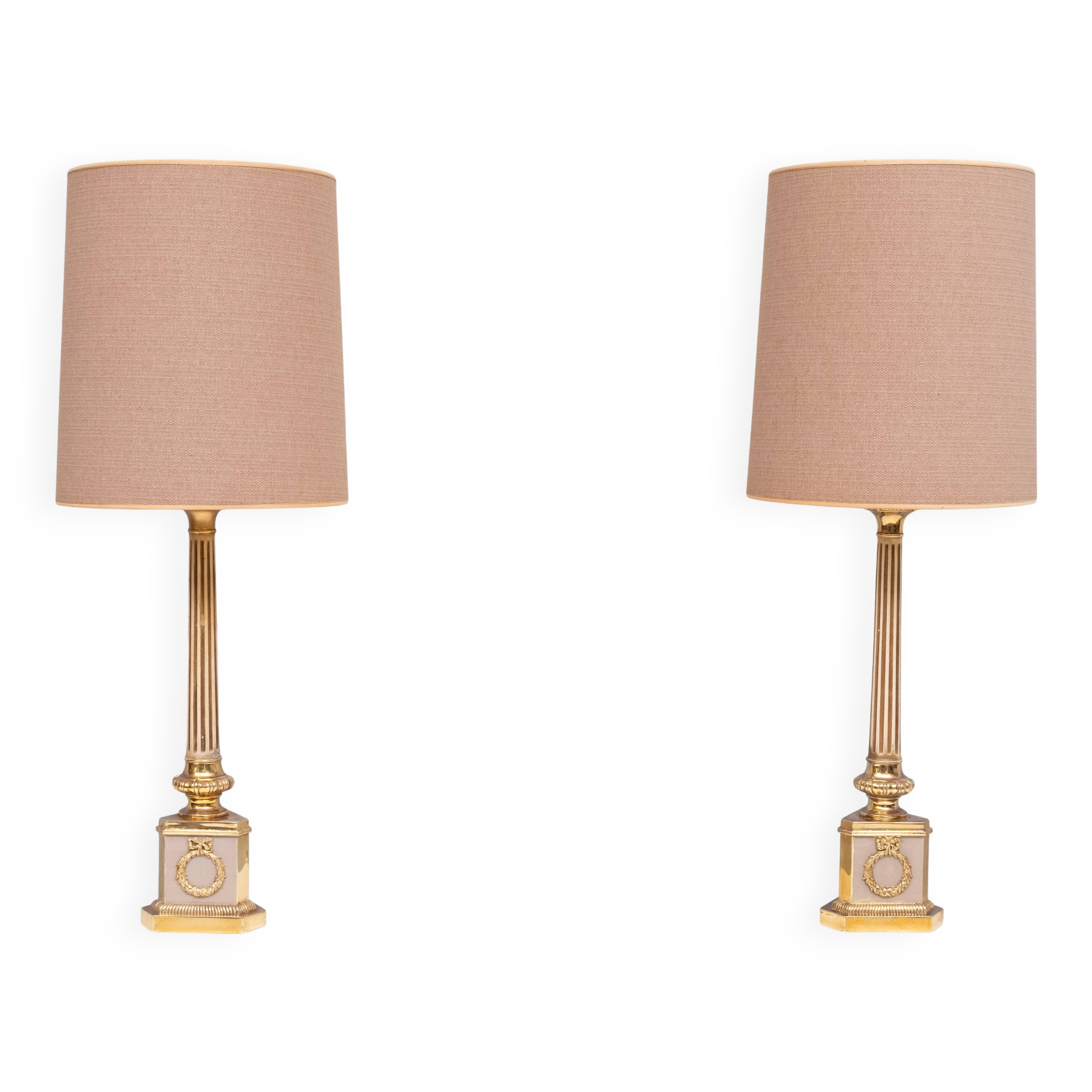 Antique empire brass Column Table Lamps 1950s