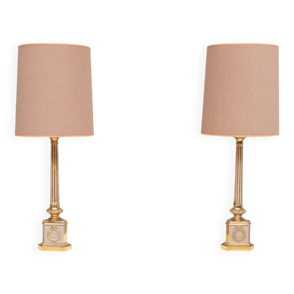 Antique empire brass Column Table Lamps 1950s