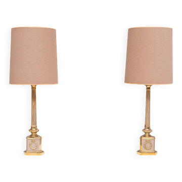 Antique empire brass Column Table Lamps 1950s
