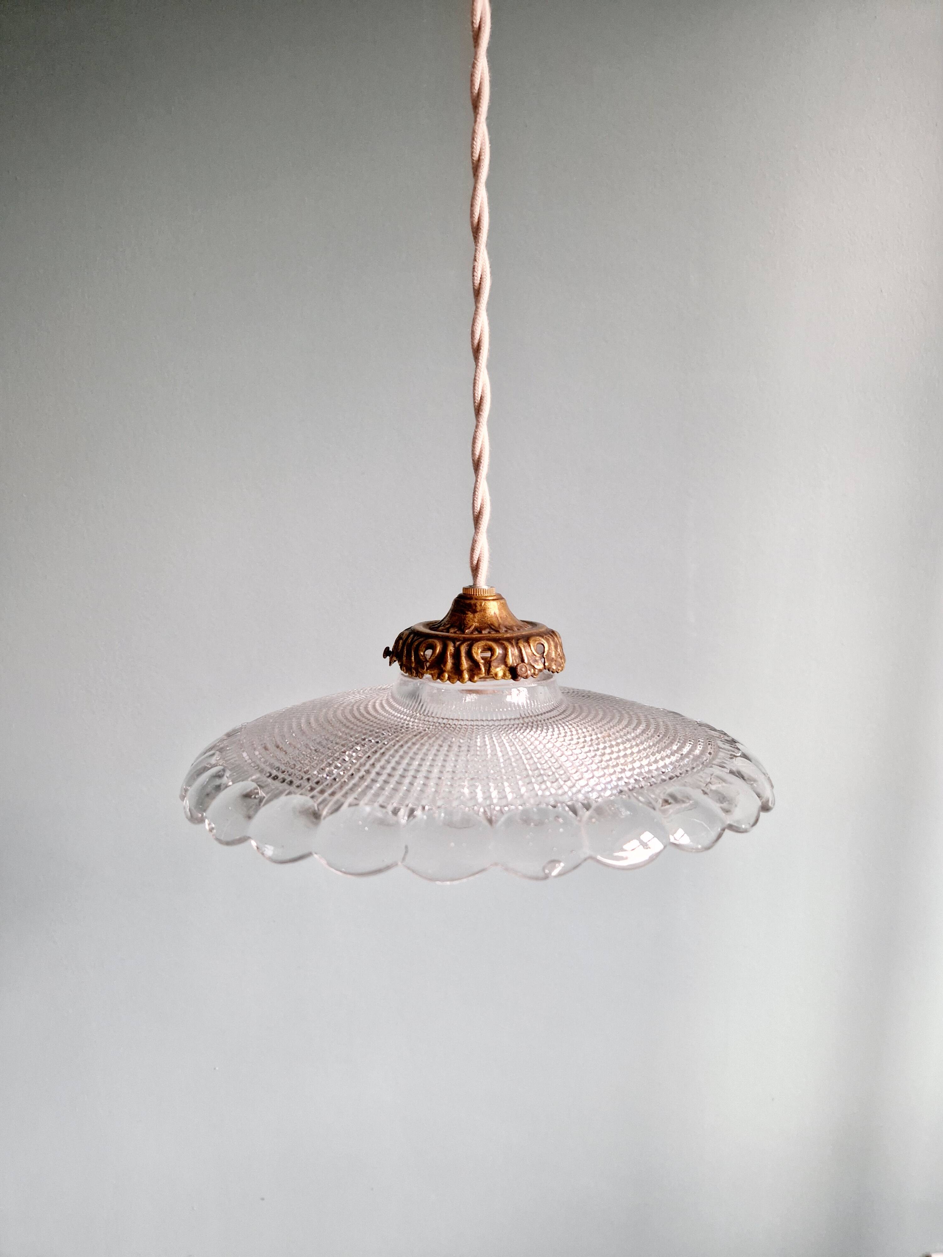 Art Deco pendant/portable lamp in clear glass, 1920s-30s