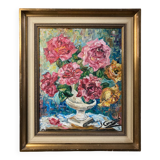 Oil on canvas still life with roses signed 20th century.