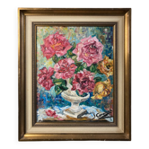 Huile sur toile nature morte aux roses signée XXème