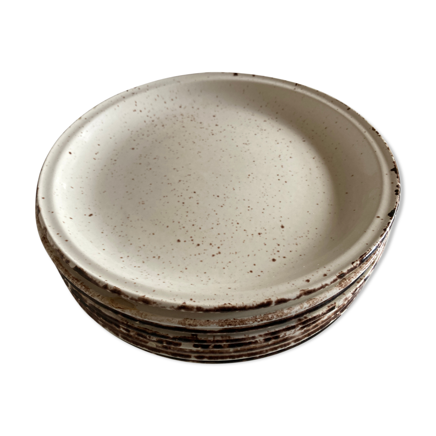 set of 7 plates 1970s faience of Gien Lanzarote sandstone decoration