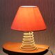 Pair of lamps, yellow spring foot, pink lampshade, 90s