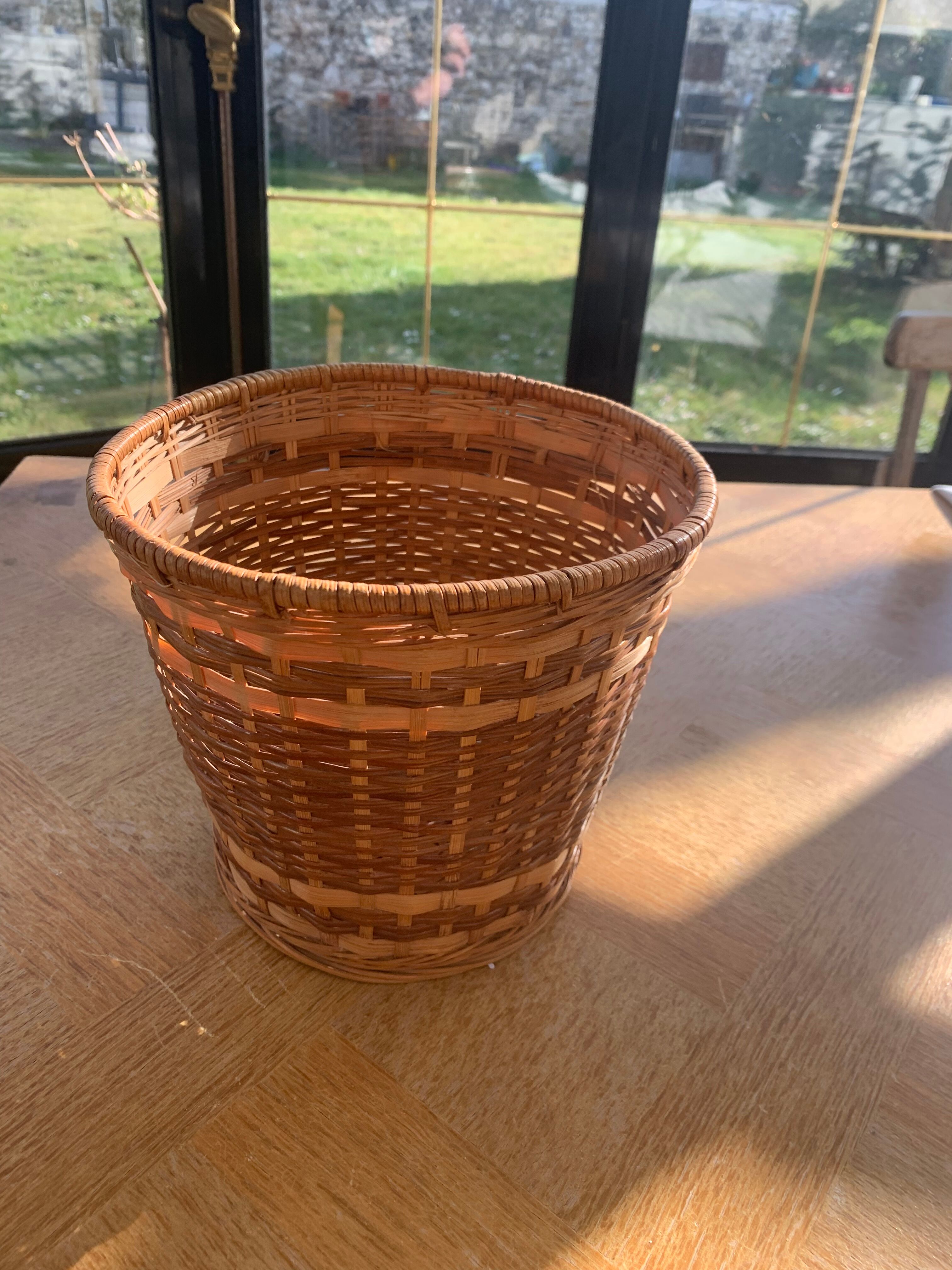 Vintage braided wicker pot cover