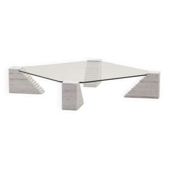 Marble and glass coffee table, 1970s Italy.