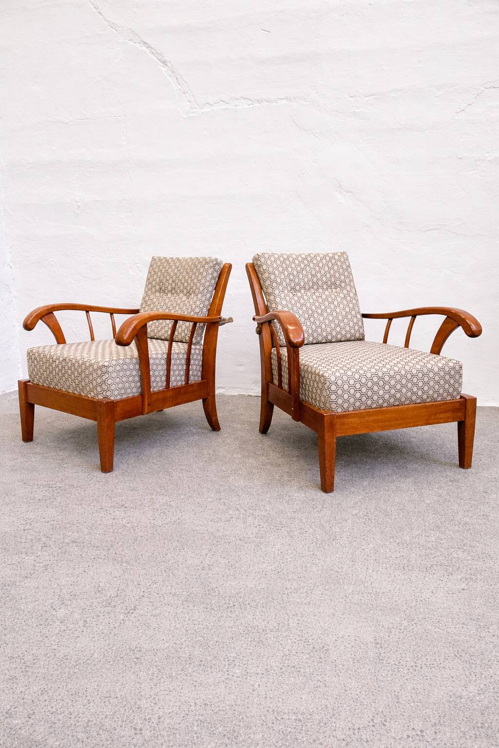 Mid-Century Lounge Armchairs in Solid Cherry Wood, Austria 1940s