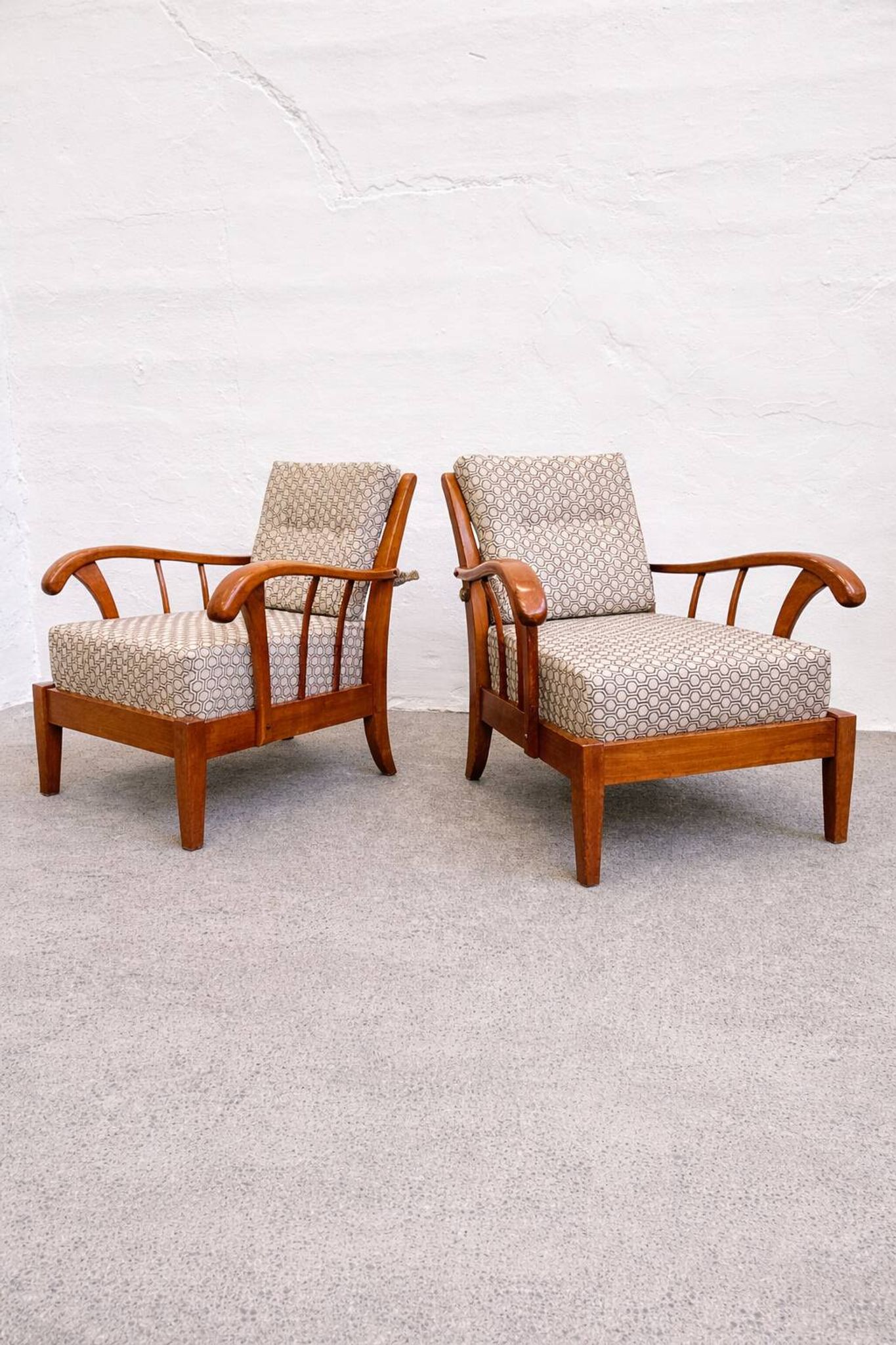Pair of solid cherry wood armchairs, Austria 1940s
