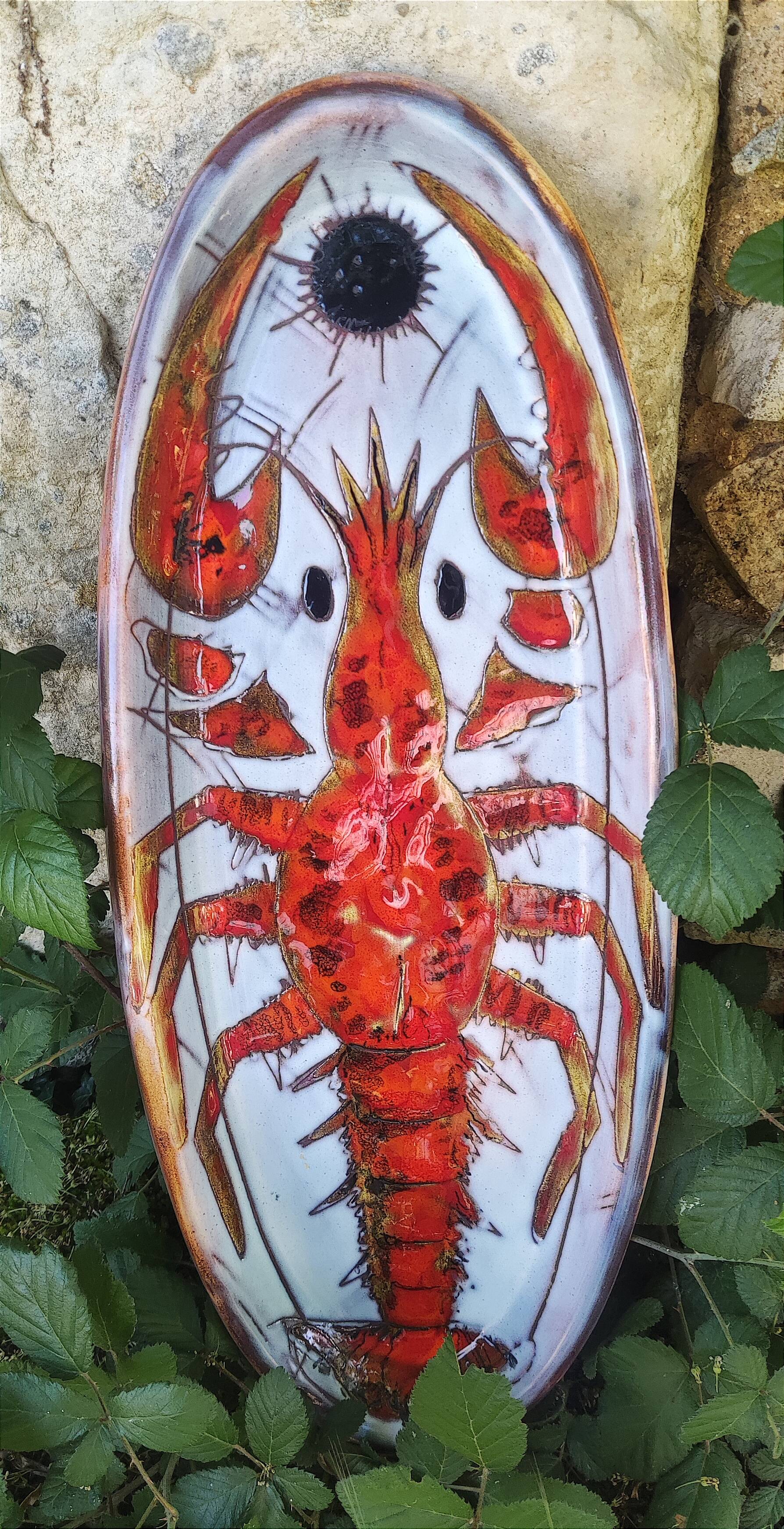 Vallauris earthenware plate signed by Kurt and Monique Brunner - lobster