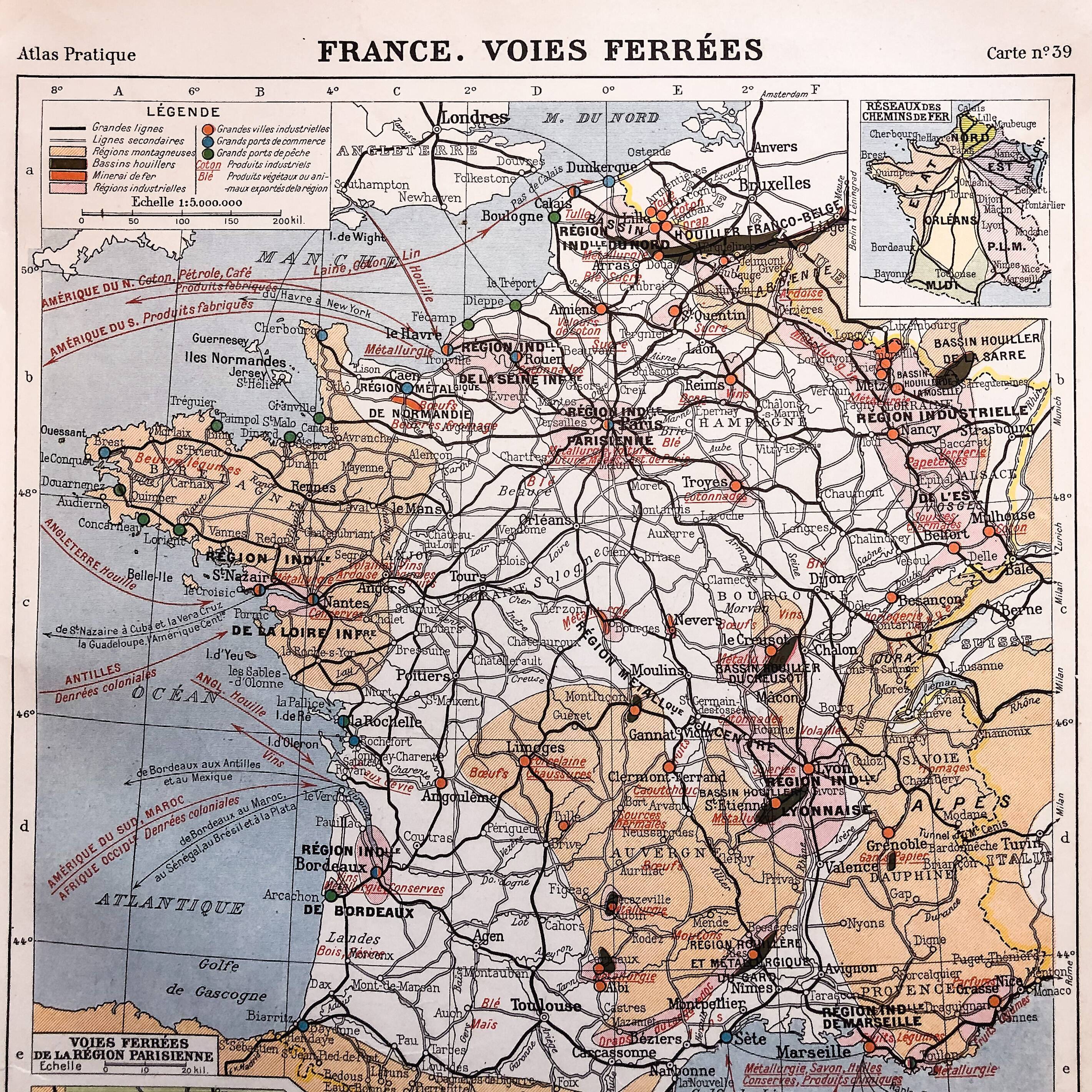 Map of France of the railways of 1929