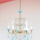 Italian chandelier with 6 arms in blue opaline glass (55 cm)