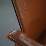 Ensemble de 4 fauteuils en cuir marron/rouge, Tito Agnoli, moderne italien, années 1970