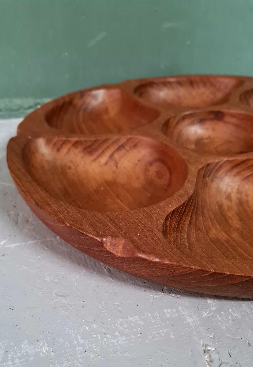 Vintage teak snack serving bowl, 1960s