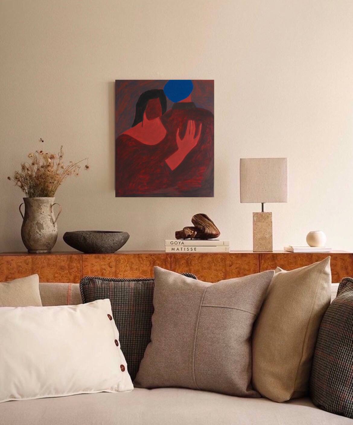 Figurative painting couple "near you" on stretched canvas.