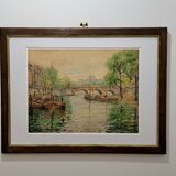 Impressionist watercolour - André Beronneau - Paris, the Seine - 1920