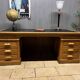 Large Desk "Banque De France" Oak and Leather Box Dish