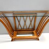 Art Deco Cherrywood Console Table with a Rectangular Glass Top, Italy
